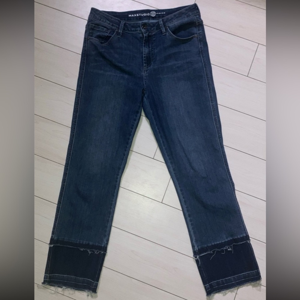 Dual Tone Denim Distressed Ankle Jeans